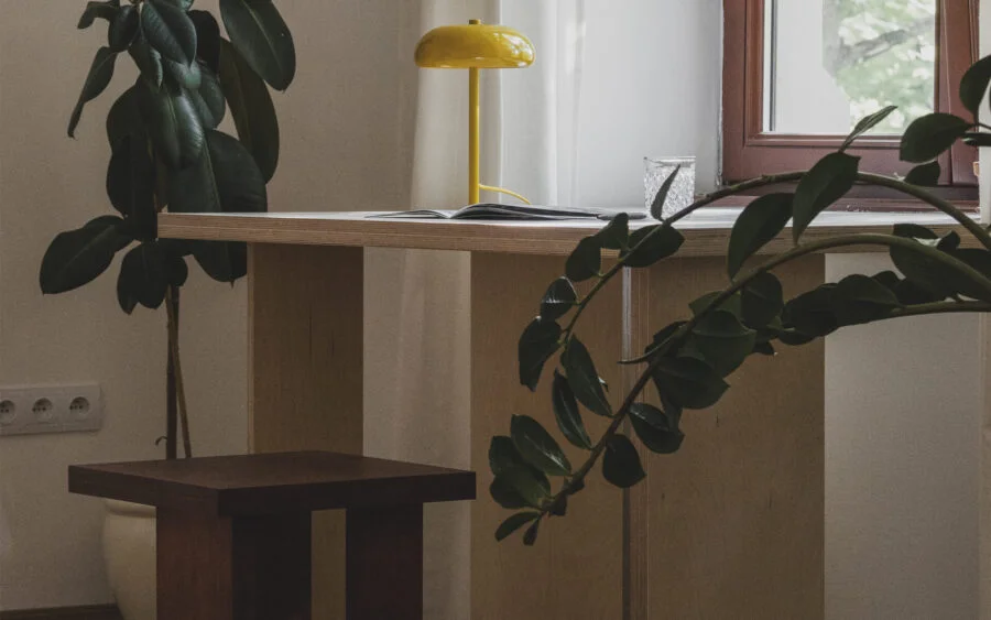 Minimalistyczny biurko ze sklejki brzozowej, styl japoński, meble ze sklejki